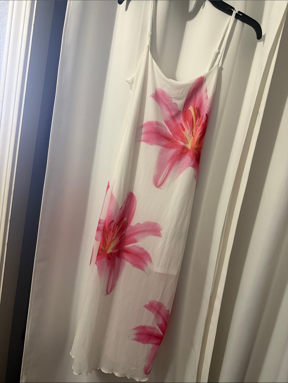White Slip Dress with Pink Floral Print